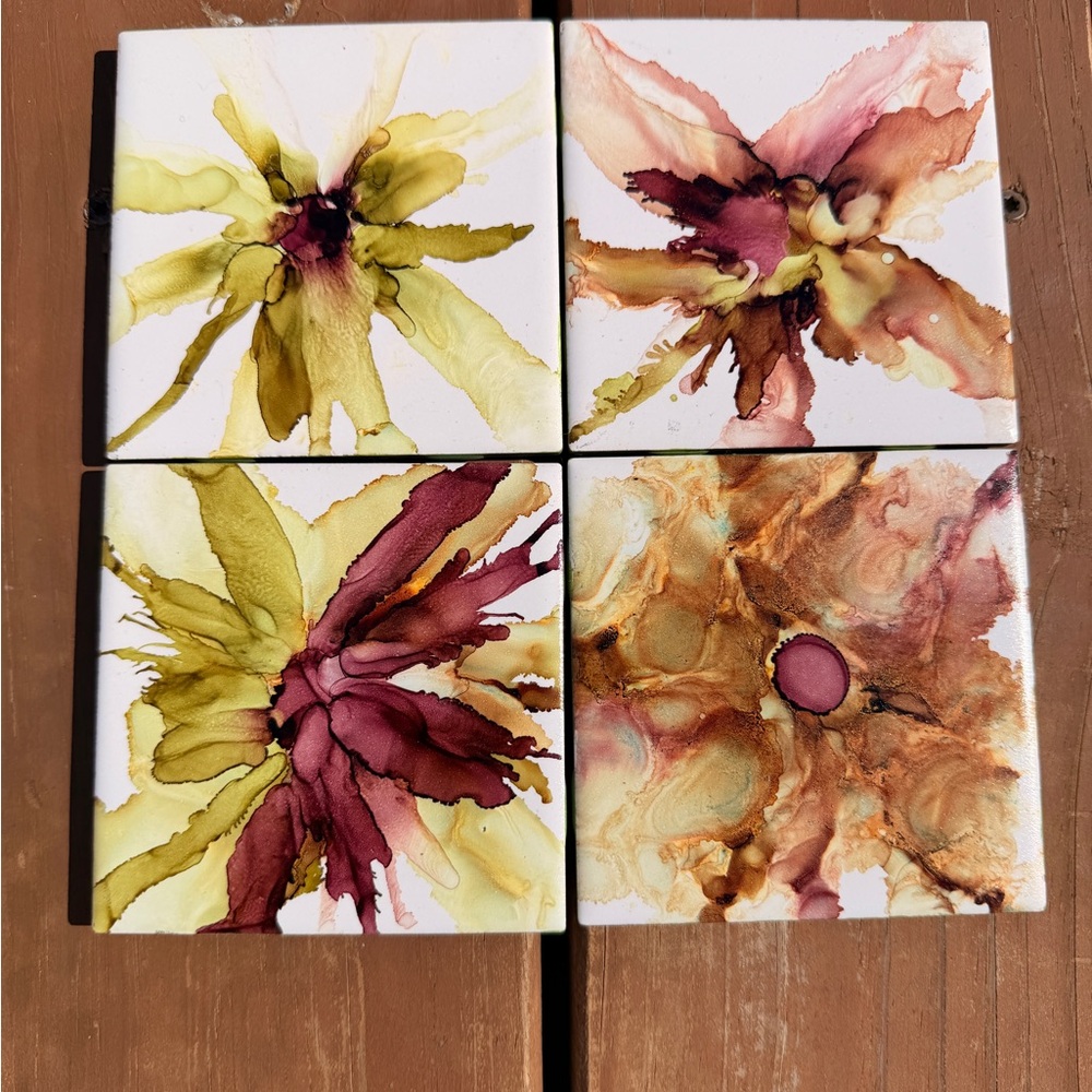 Abstract Floral Ceramic Coasters Set - Picture 8 of 8